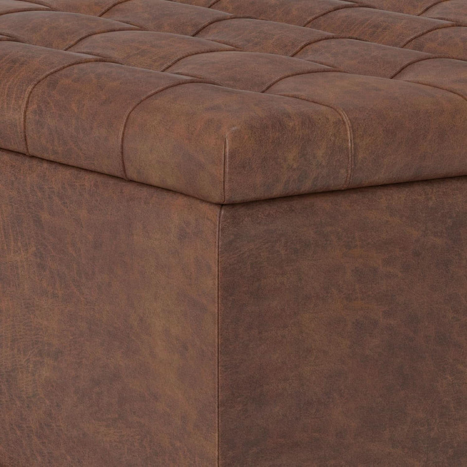 Storage Ottoman 30 Inch Distressed Saddle Brown Leatherette