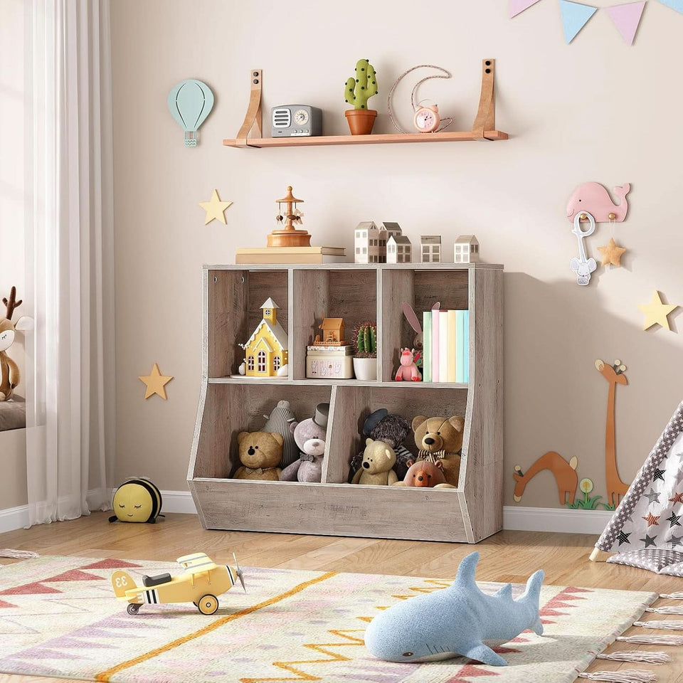 Kids Bookshelf Toy Storage Cabinet 35 Inch Long Greige