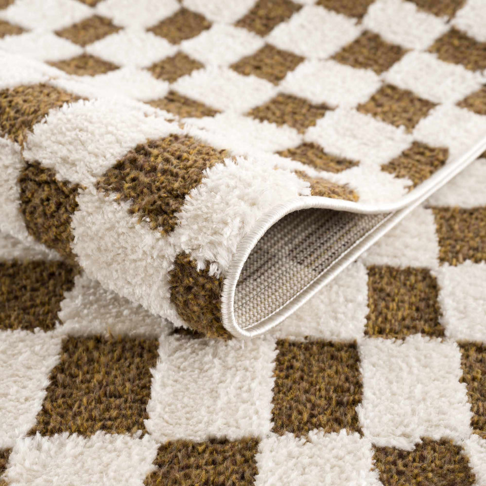 Lajos Brown Checkered Shag Rug - Clearance