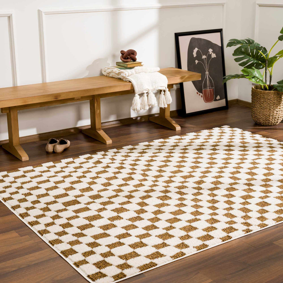 Lajos Brown Checkered Shag Rug - Clearance