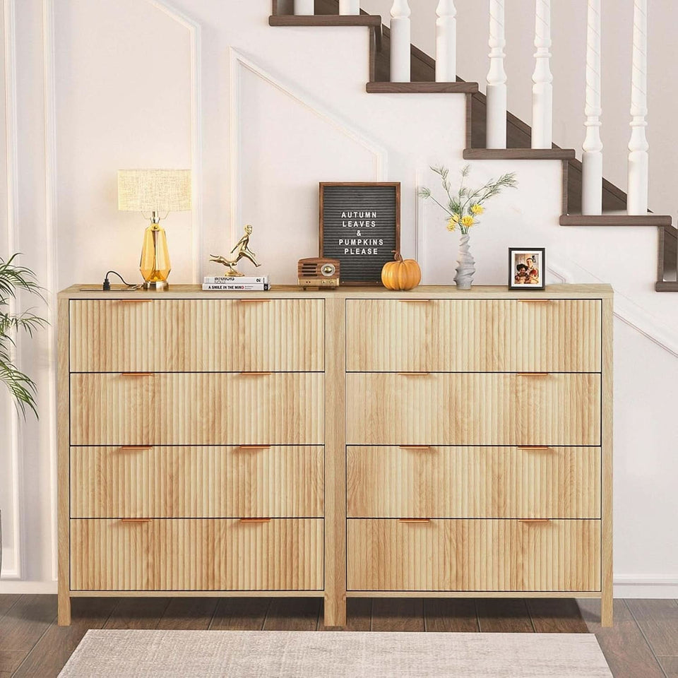 4 Drawer Dresser With Fluted Wave Panel Natural Wood