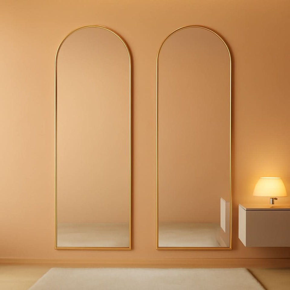 Door Mirror 14 By 48 Inches Gold Hanging Over The Door
