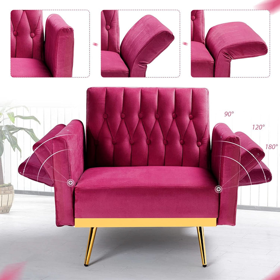 Fuchsia Velvet Adjustable Accent Chair With Three Backrest Angles
