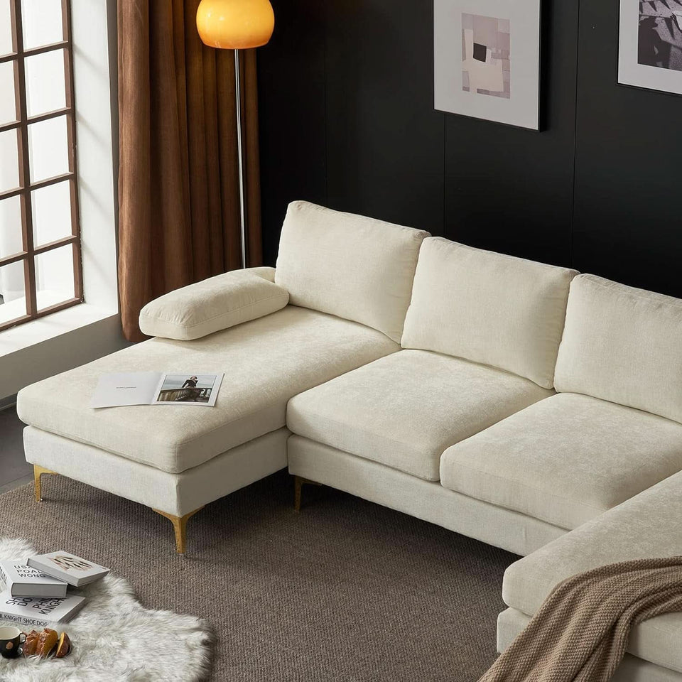 Convertible Sectional Sofa 110 Inch U Shape Creamy White