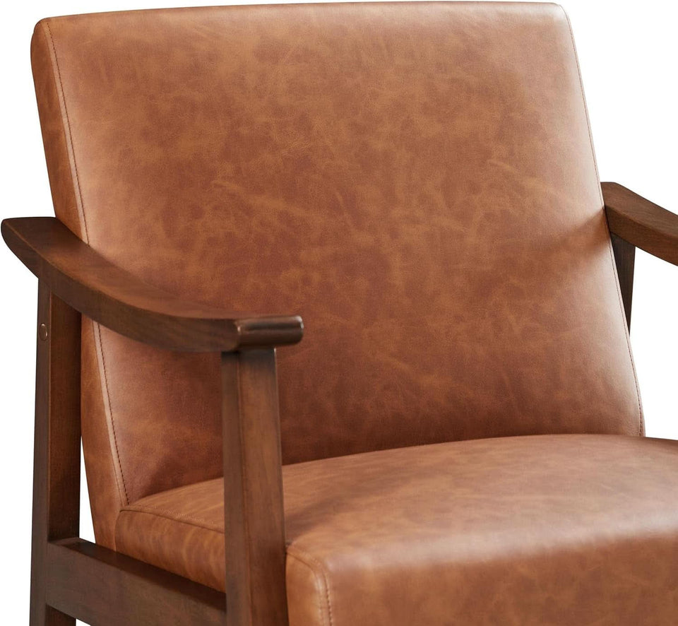 Brown PU Leather Accent Chairs Set of 2 Mid Century Modern