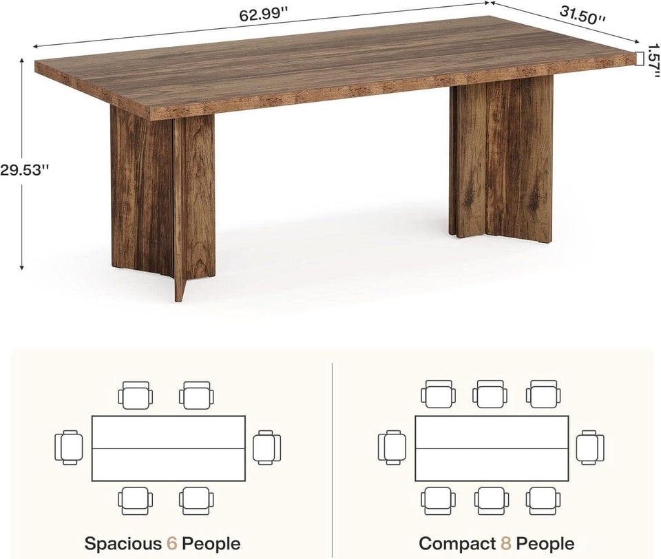 63 Inch Farmhouse Dining Table Vintage Brown Elegant