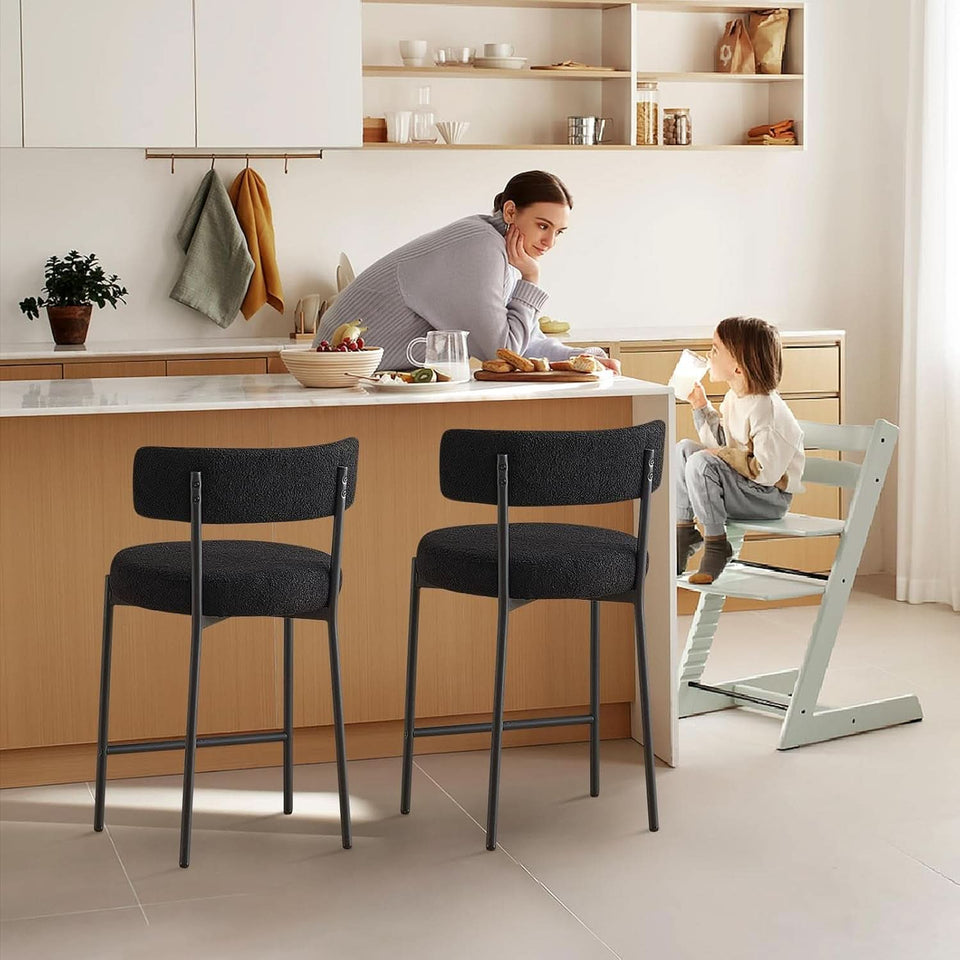 24 Inch Bar Stools Set of 2 Boucle Upholstered Curved Back