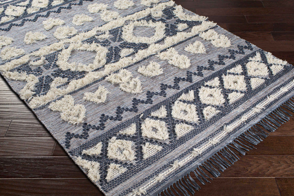 Gakona High-Low Cream&Blue Wool Rug - Clearance