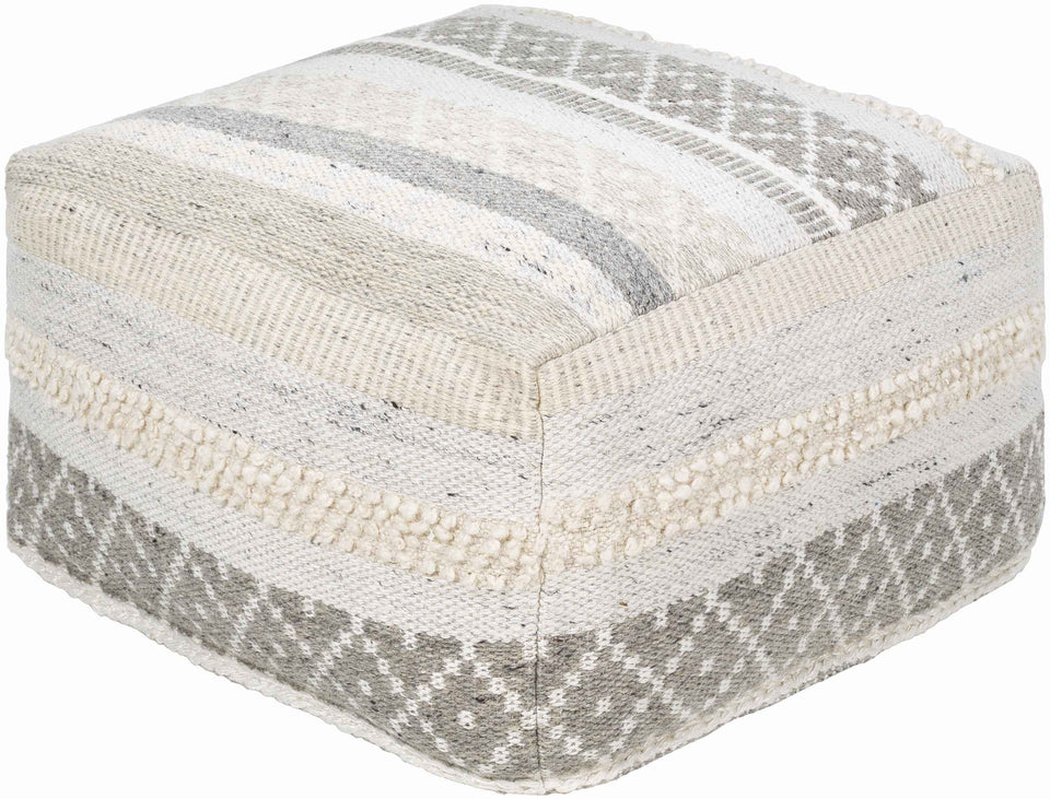 Geyser Woven White Gray Cotton Pouf - Clearance