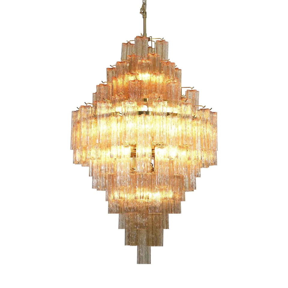 Amber + Gold glass chandelier - front view