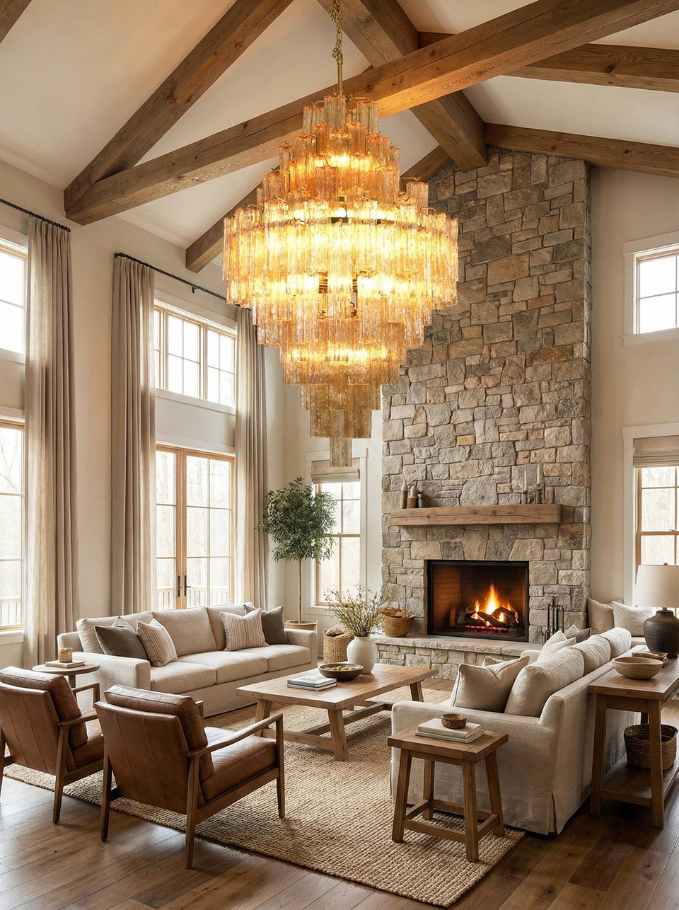 Amber + Gold glass chandelier - lifestyle setting