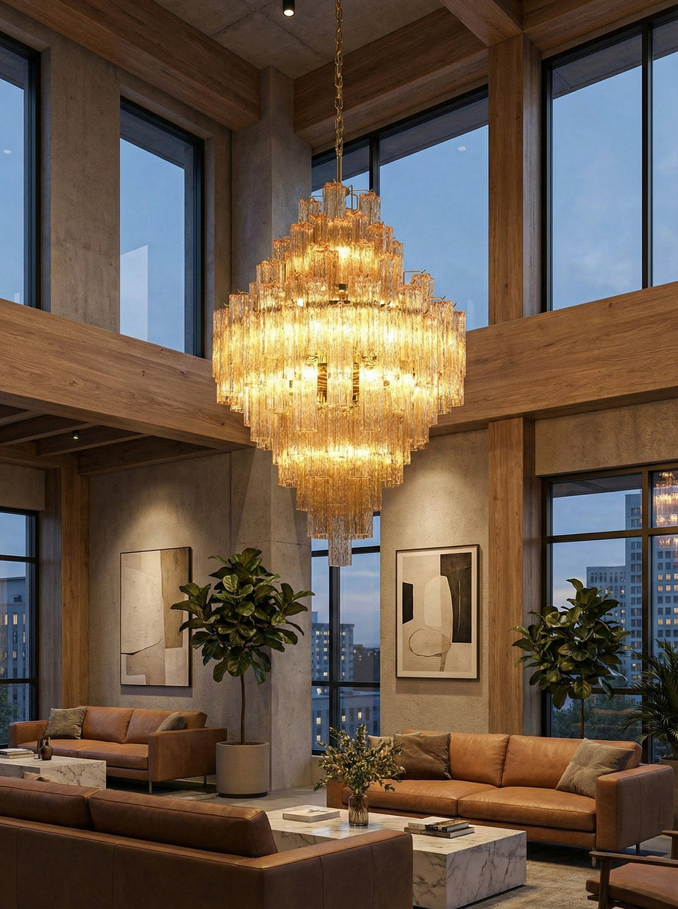 Amber + Gold glass chandelier - additional view 8