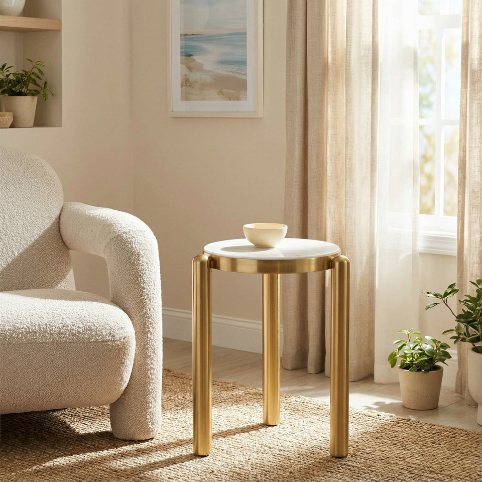Noan Side Table White & Gold