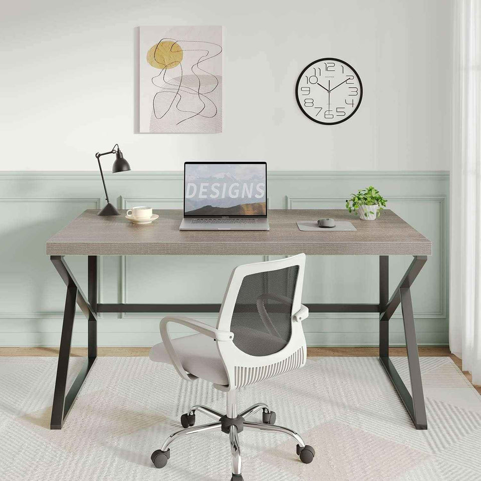 Gray Industrial Computer Desk for Home Office and Gaming