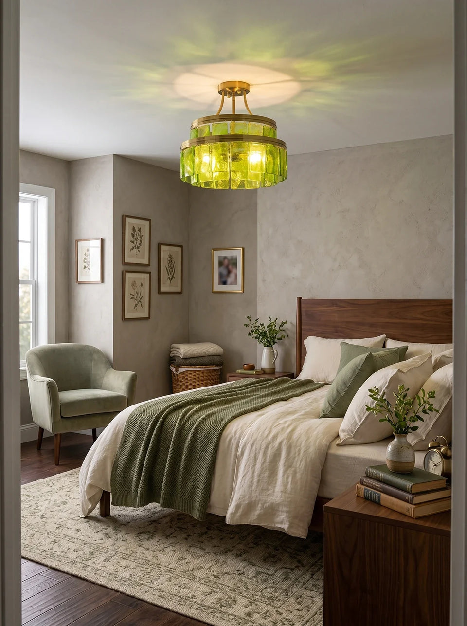 Green + Gold glass ceiling light - top view
