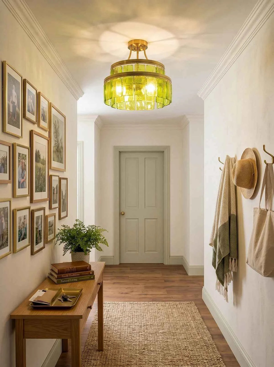 Green + Gold glass ceiling light - back view