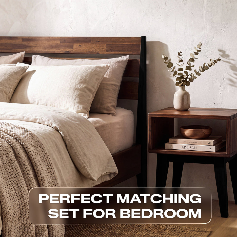 [Buy 1 Get 1] Emery Solid Wood Bed Frame & Nightstand