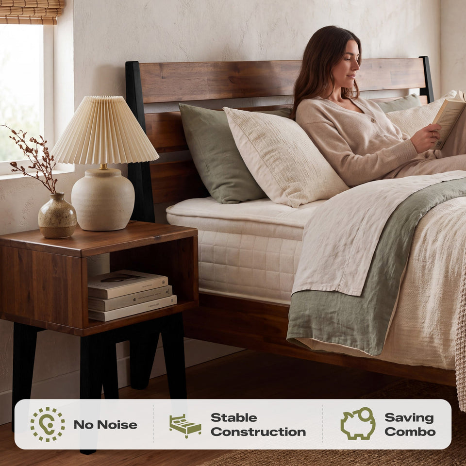 [Buy 1 Get 1] Emery Solid Wood Bed Frame & Nightstand
