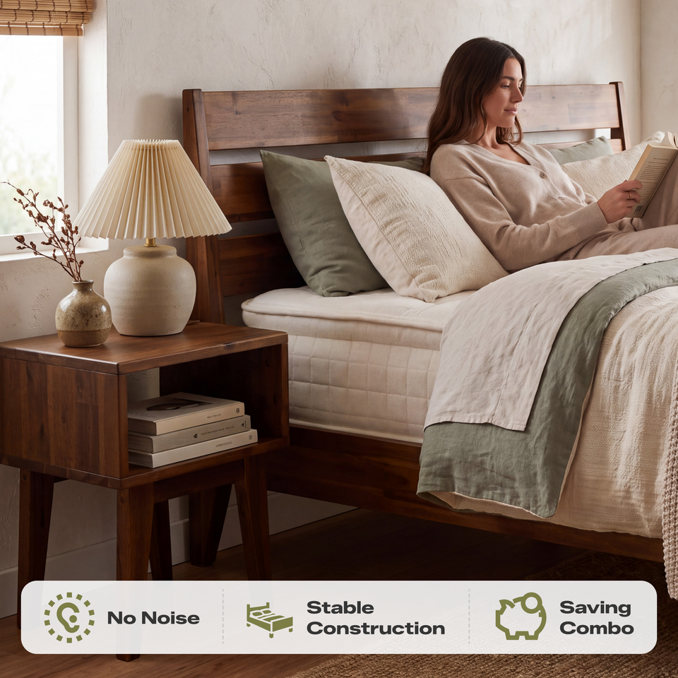 [Buy 1 Get 1] Emery Solid Wood Bed Frame & Nightstand