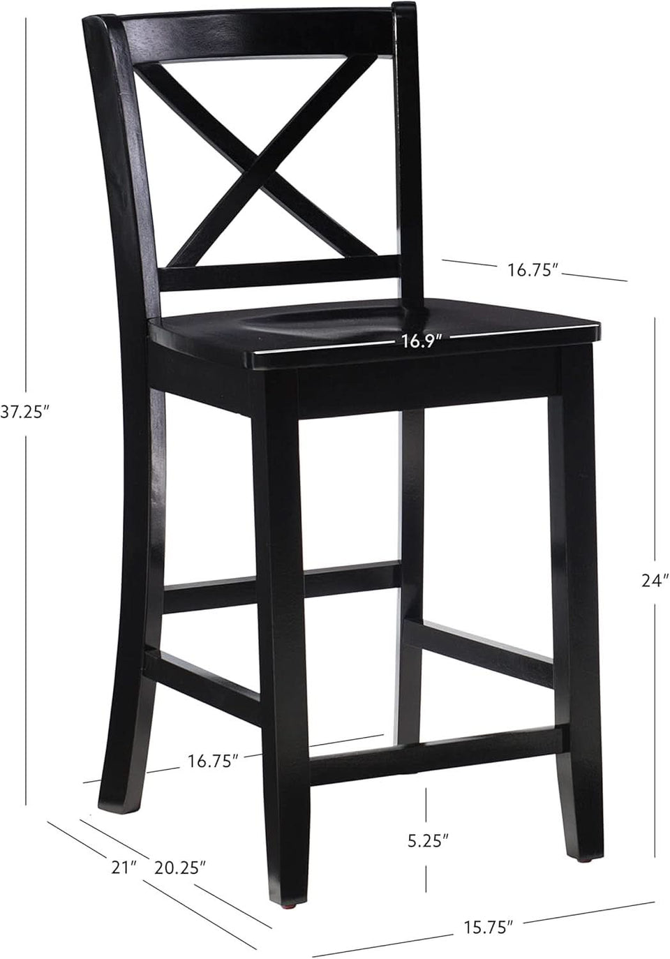 Black X Back Counter Stool 16W 37H Rubberwood Bar Stool