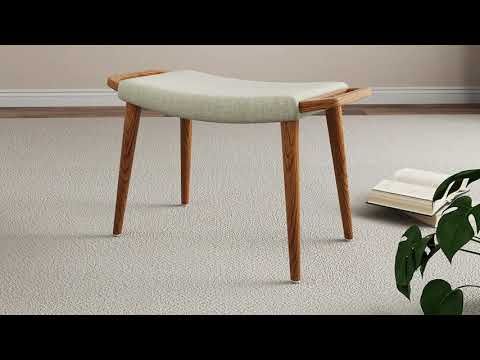 Geta Wood Linen Weave Accent Ottoman in Red