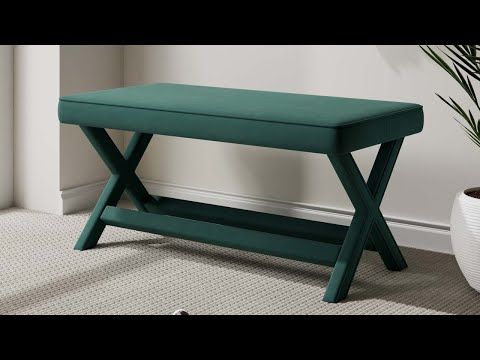 Abigail Mid-Century Modern Velvet Upholstered Double Bench in Gray