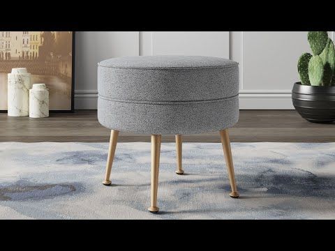 Bailey Mid-Century Modern Woven Polyester Blend Upholstered Ottoman in Gray