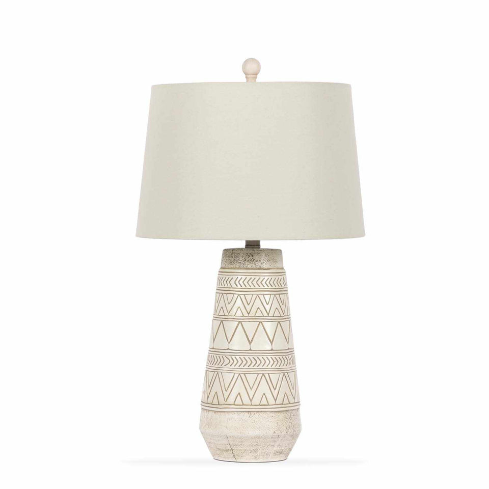 Tan and Cream Resin Lamp with White Linen Table Lamp - Clearance