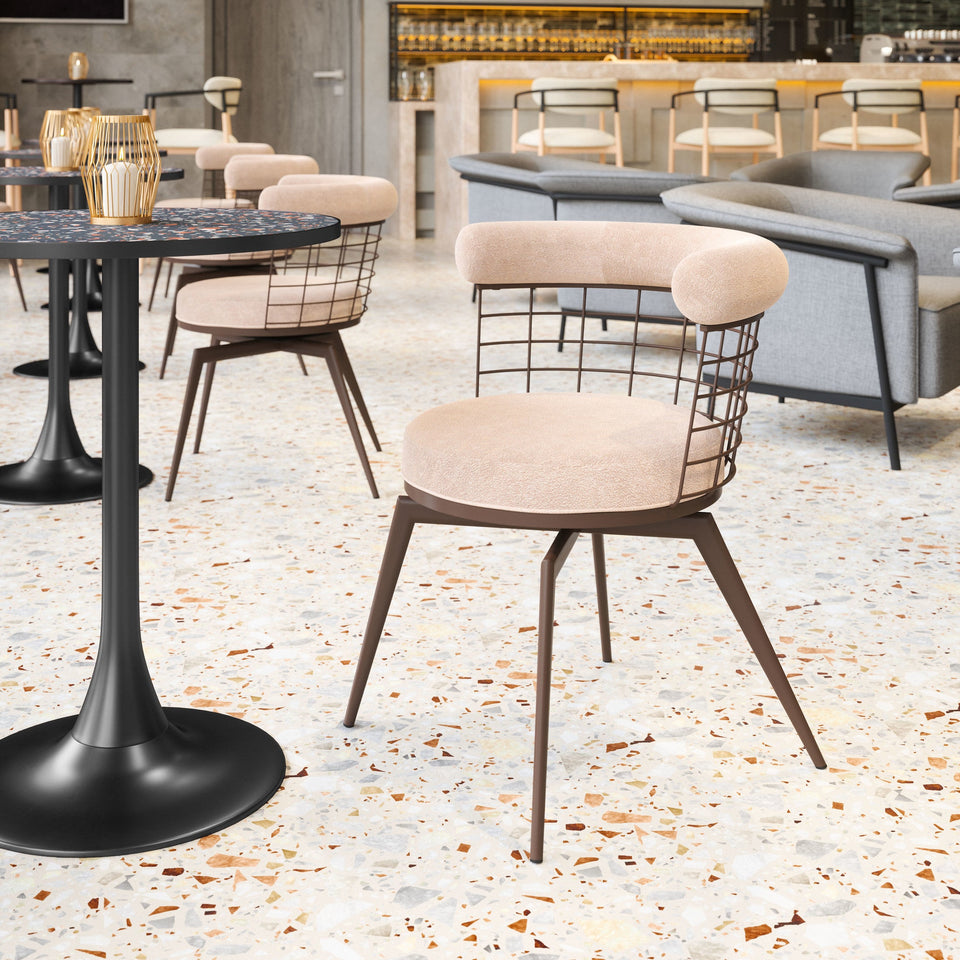 Saku Swivel Dining Chair Beige & Brown