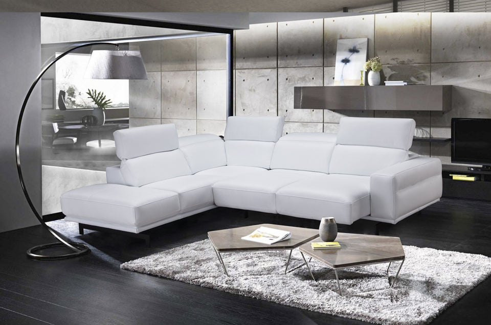 Davenport Leather Sectional in Snow White LHFC Only