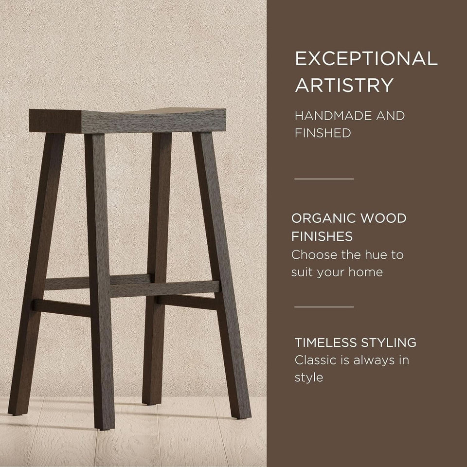 Vincent 31 Inch Antiqued Brown Wood Bar Stool Backless