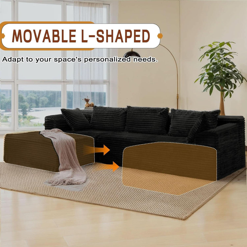 108 Inch L Shape Modular Sectional Sofa Corduroy Fabric For Living Room Comfort Everyday