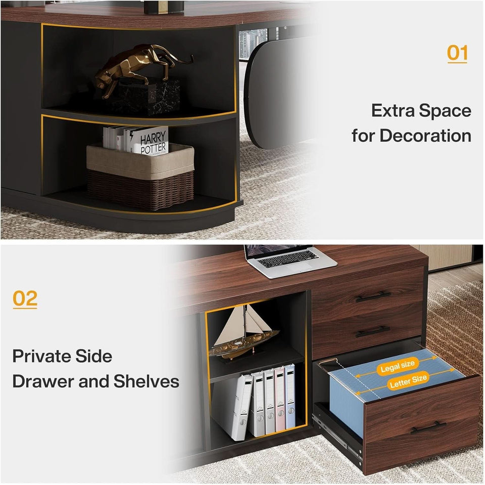 L Shaped Desk With Storage Shelves For Home Office