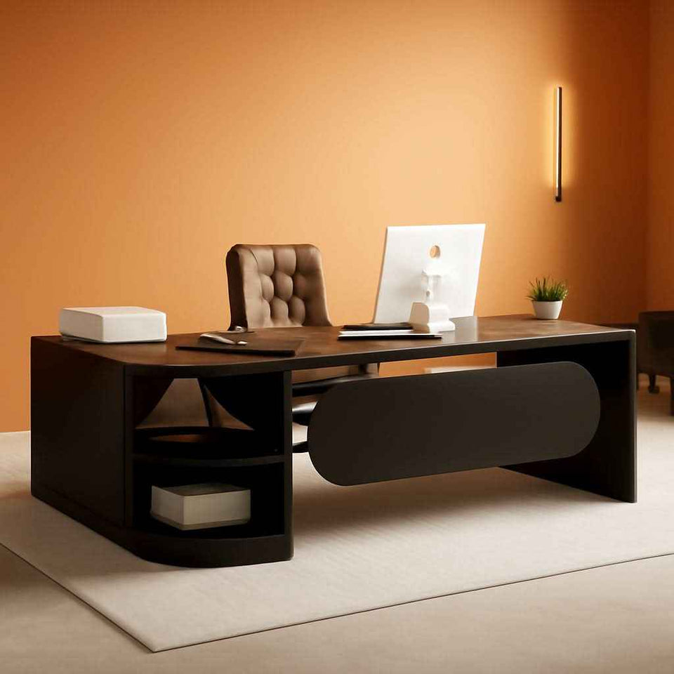 L Shaped Desk With Storage Shelves For Home Office