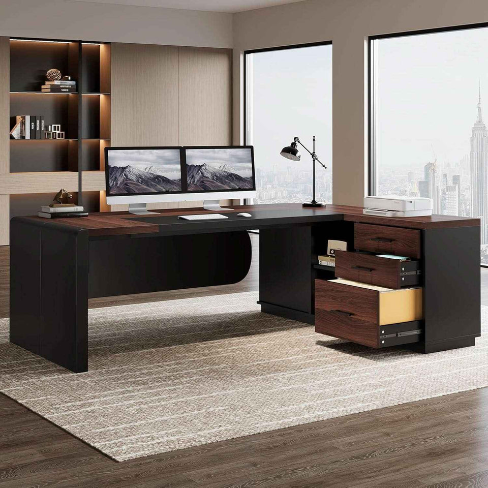 L Shaped Desk With Storage Shelves For Home Office