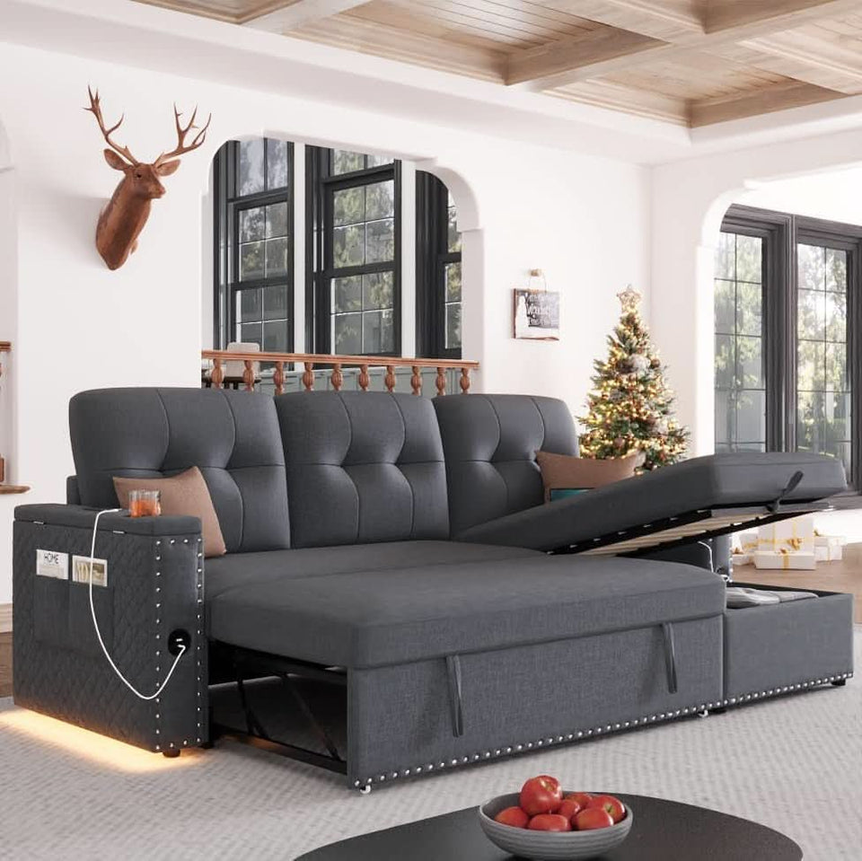 L Shaped Sleeper Sofa Bed with Storage and USB Port