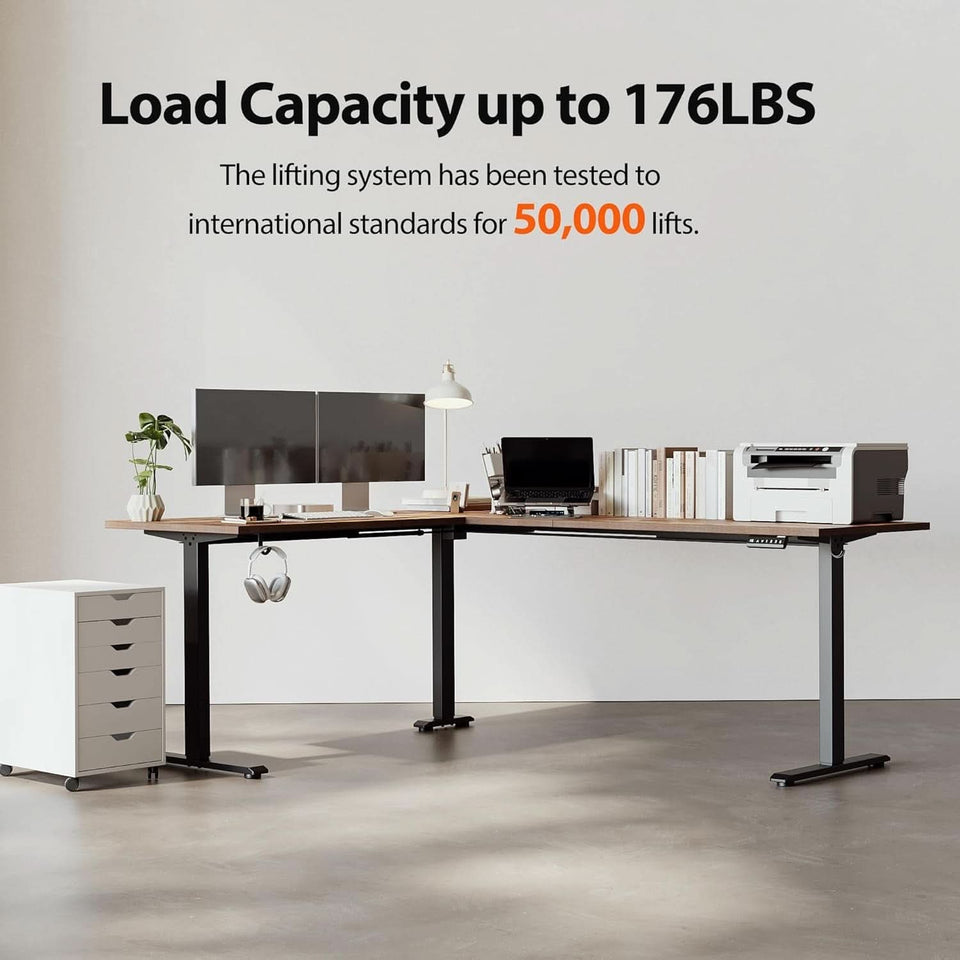 L Shaped Electric Standing Desk 75x61 Sit Stand Brown