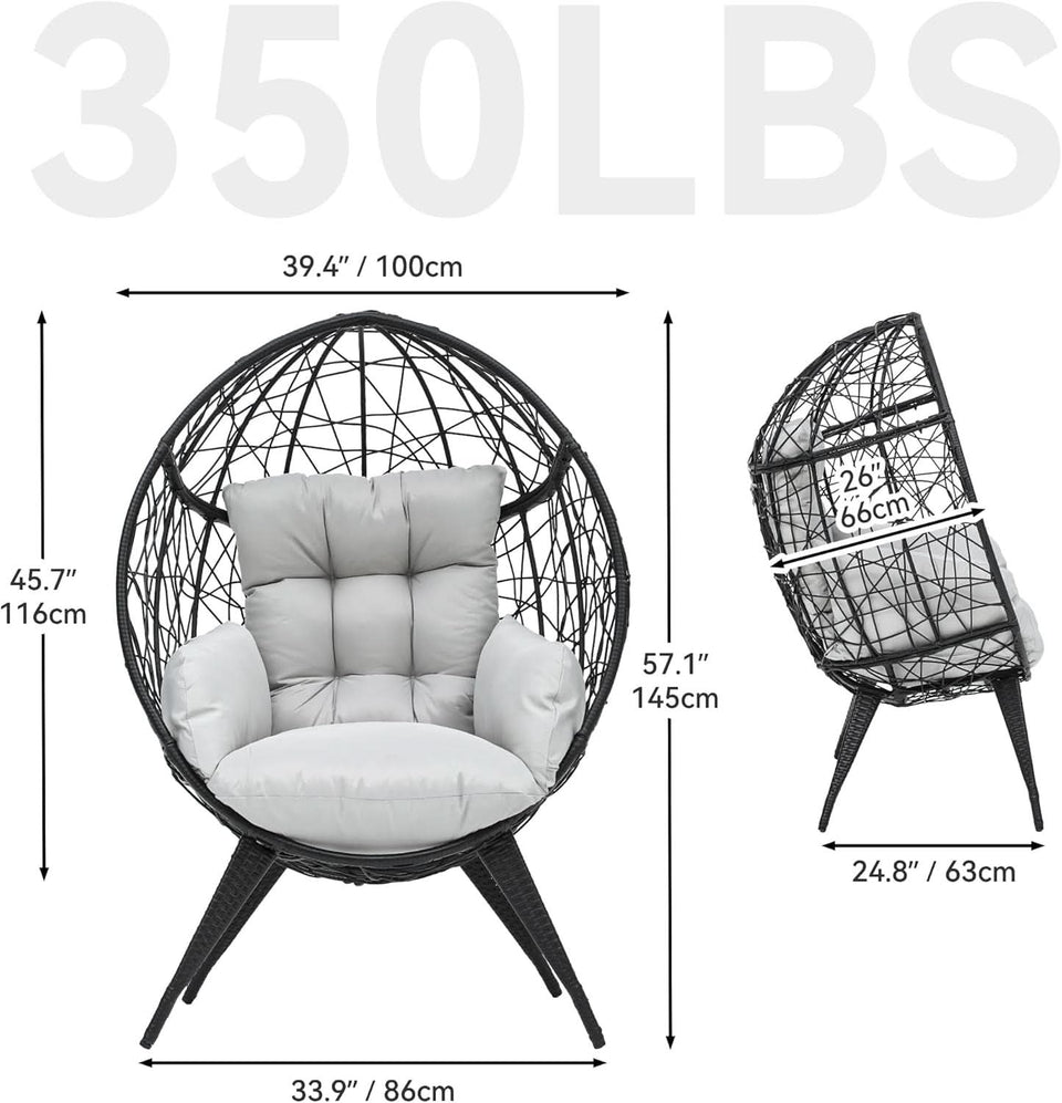 Large Wicker Egg Chair With Stand Outdoor Gray Cushion
