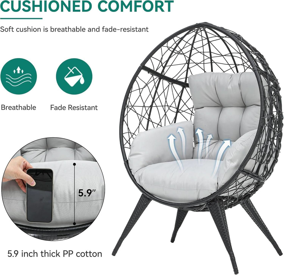 Large Wicker Egg Chair With Stand Outdoor Gray Cushion