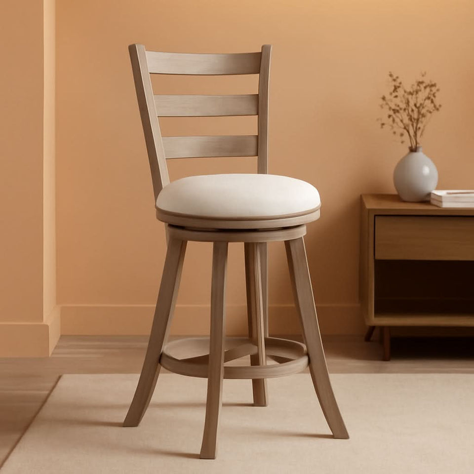 Laymon Modern Wood Bar Height Swivel Stool Gray Brown