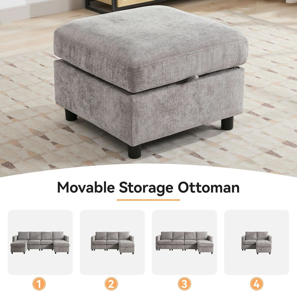 Light Grey Square Storage Ottoman for Versatile Living Spaces