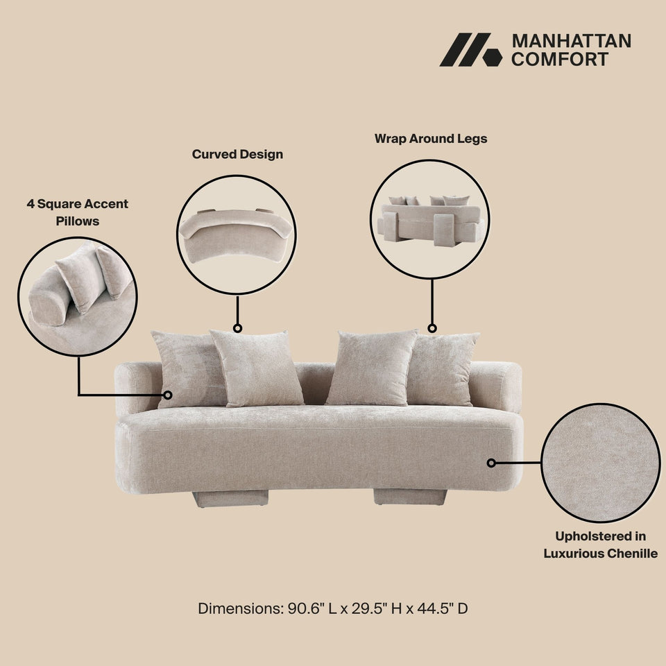 Verandah 91 inch Chenille Sofa in Beige