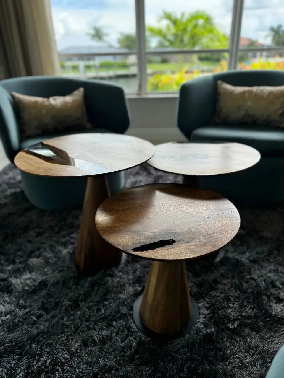 Mushroom Side & End table Made of Walnut and Epoxy Resin