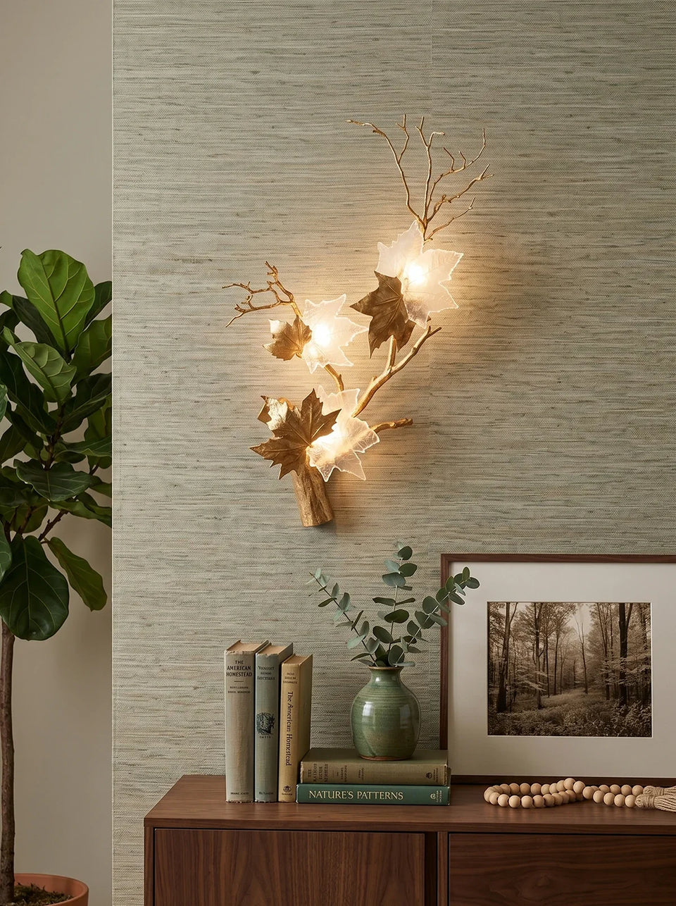 Maple Leaf Brass Biophilic Wall Sconce
