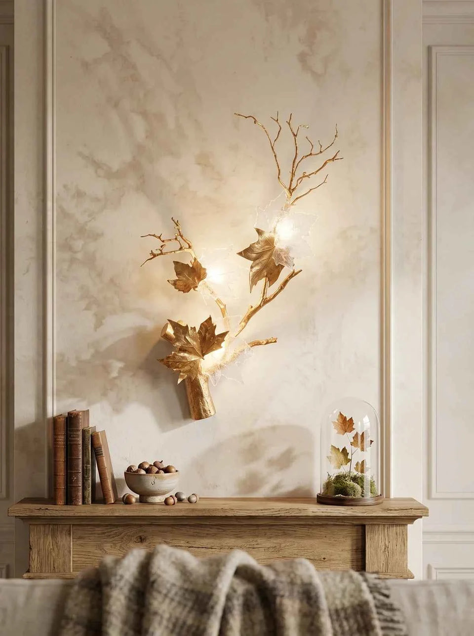 Maple Leaf Brass Biophilic Wall Sconce