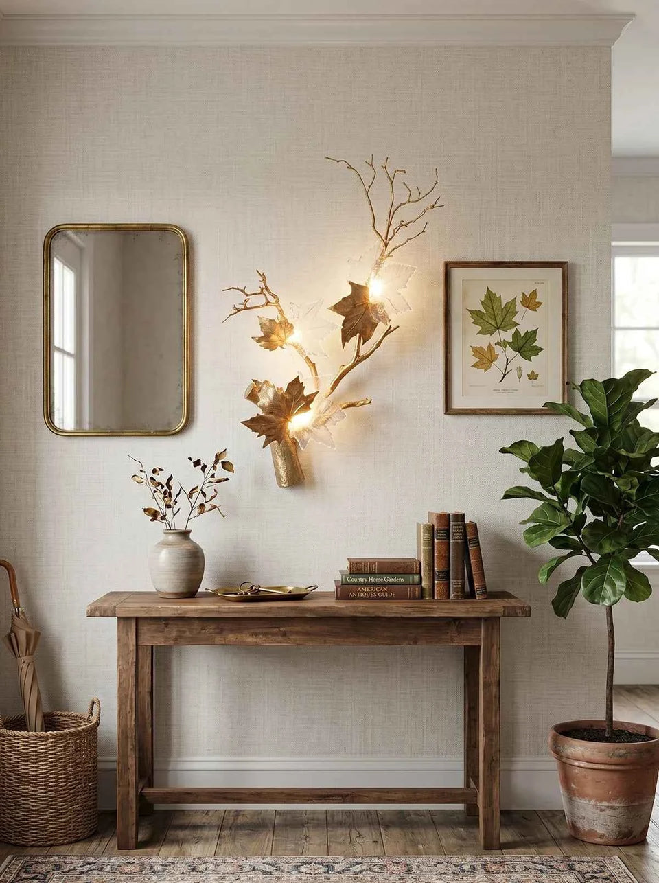 Maple Leaf Brass Biophilic Wall Sconce