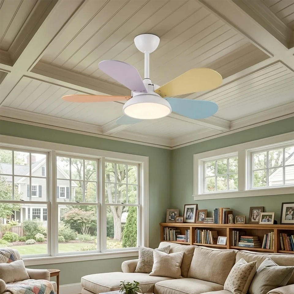 Macaron Colorful Round Ceiling Fan Light