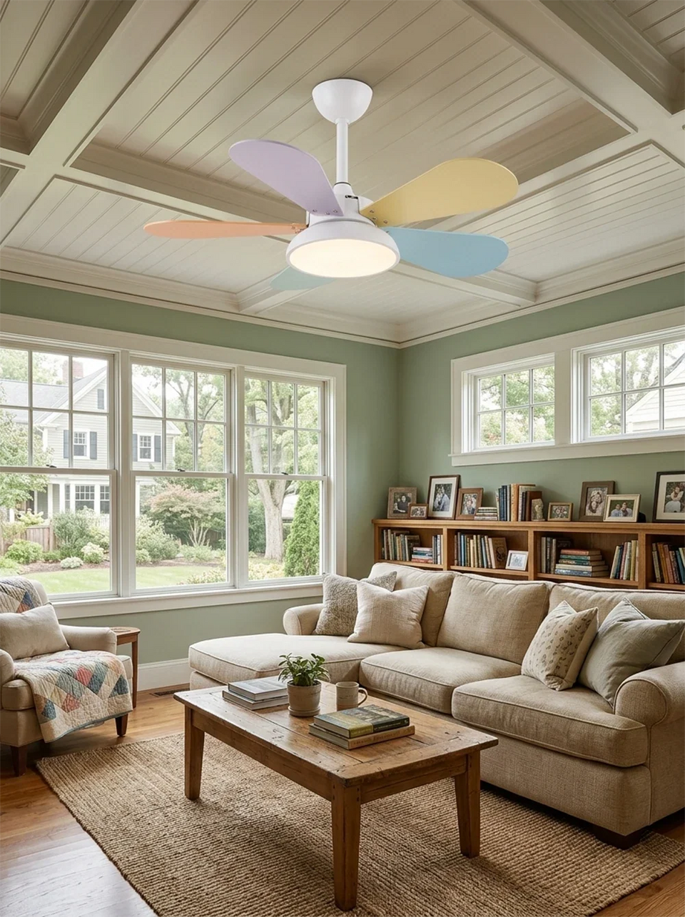 Macaron Colorful Round Ceiling Fan Light