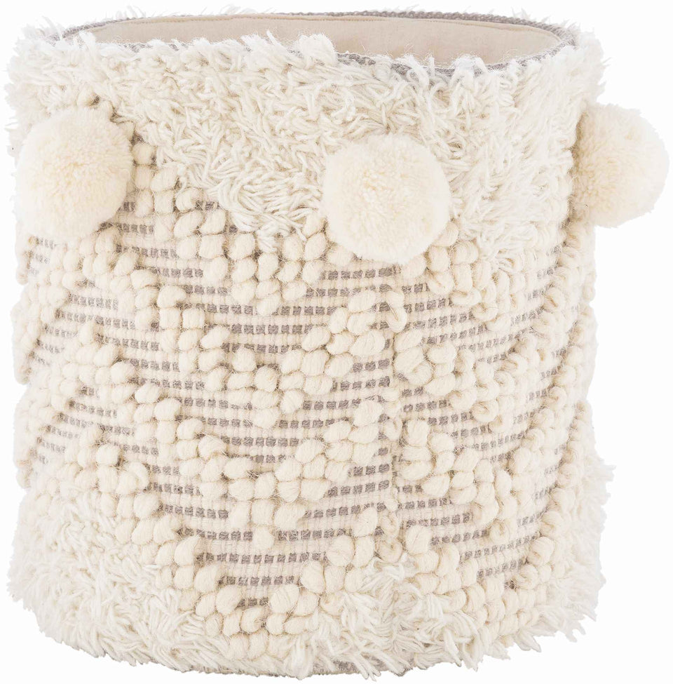 Bordon Ivory Textured Pom-Pom Stool - Clearance