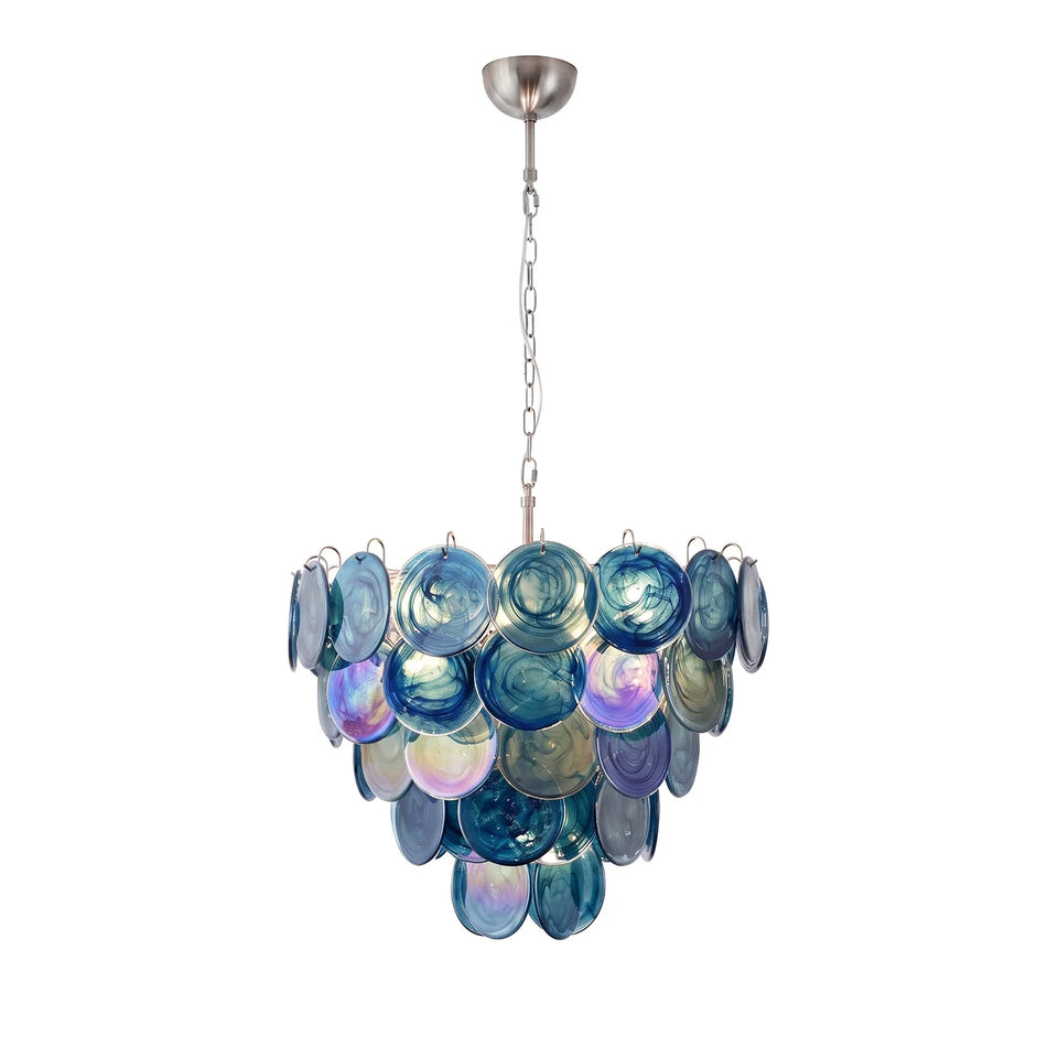 Marena Blue Swirl Glass Disc Chandelier